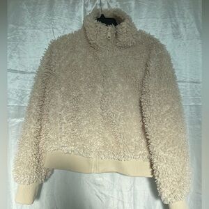 ZARA Beige Fur Zip Up Coat, Size S